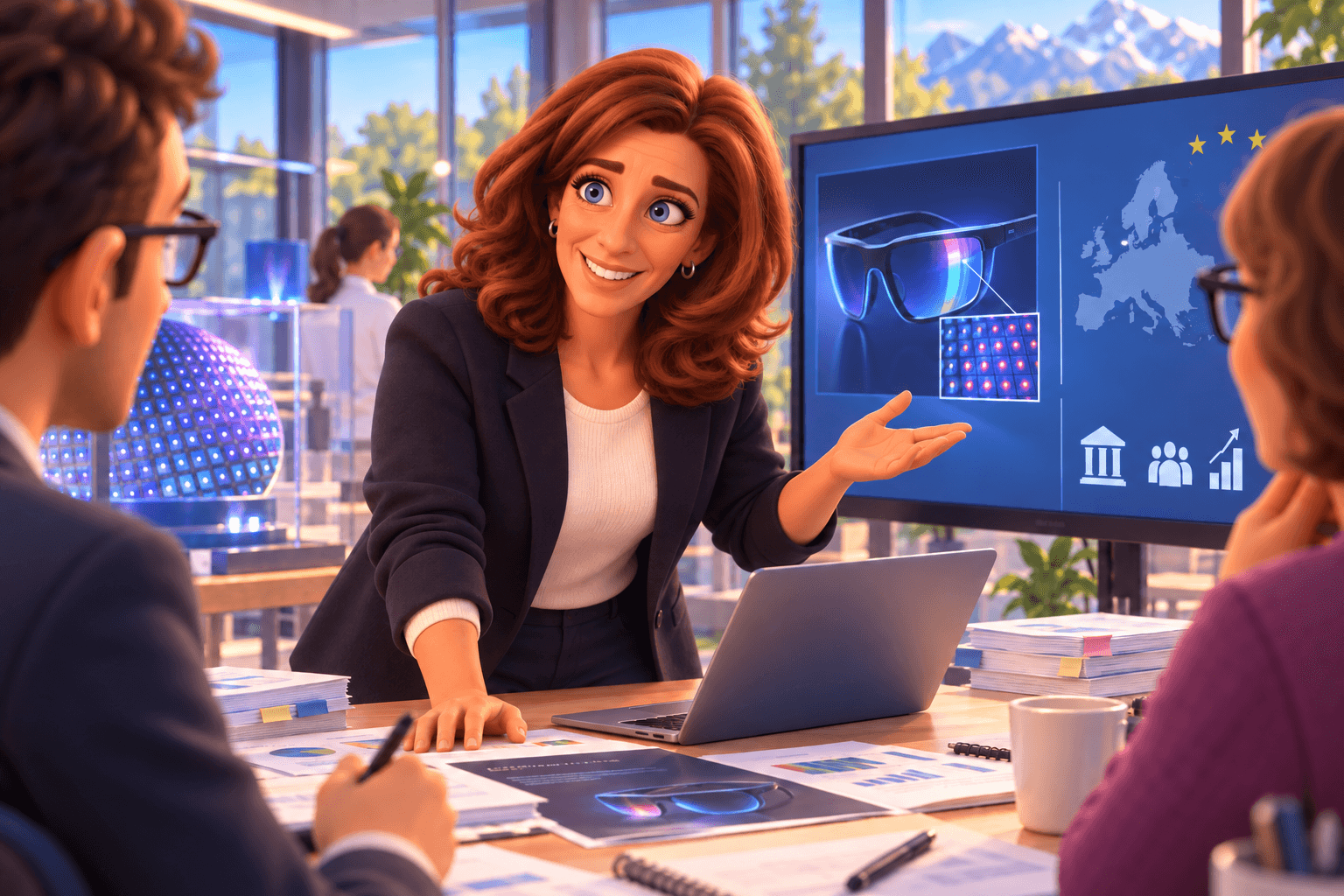 Muriel échange avec un collègue à propos d’un projet de recherche.